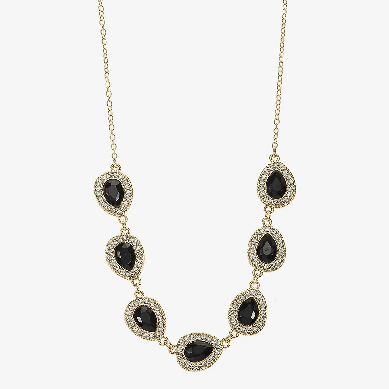 Monet Jewelry Gold Tone Halo Womens Black 17 Inch Collar Necklace