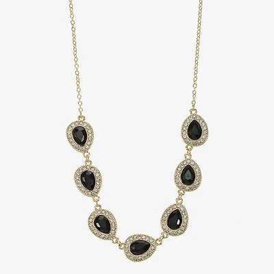 Monet Jewelry Gold Tone Halo Womens Black 17 Inch Collar Necklace