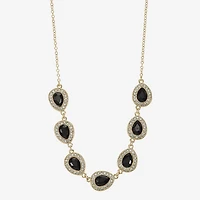 Monet Jewelry Gold Tone Halo Womens Black 17 Inch Collar Necklace