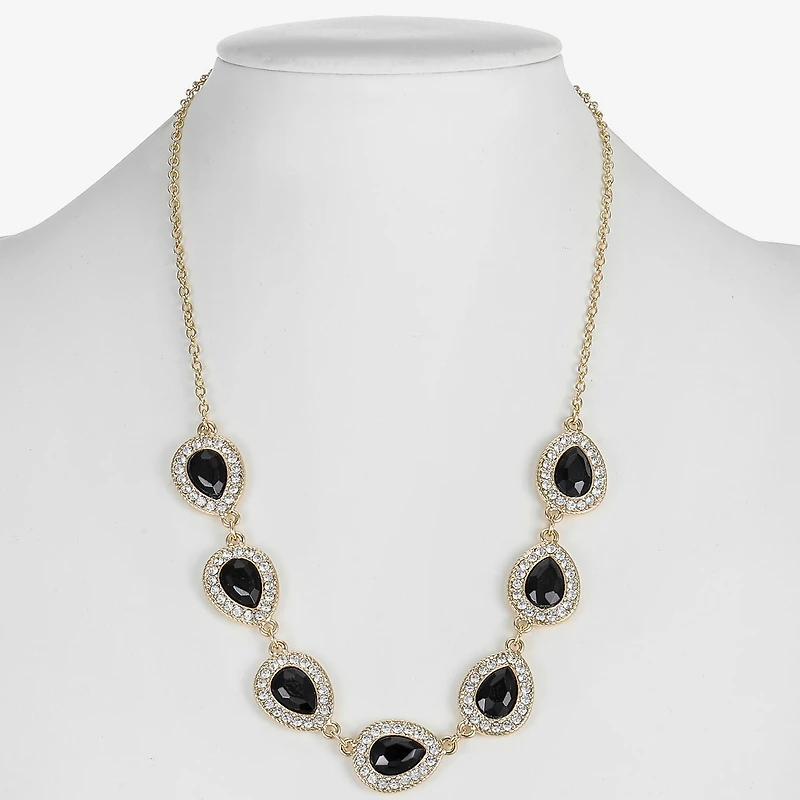Monet Jewelry Gold Tone Halo Womens Black 17 Inch Collar Necklace
