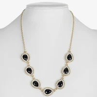 Monet Jewelry Gold Tone Halo Womens Black 17 Inch Collar Necklace