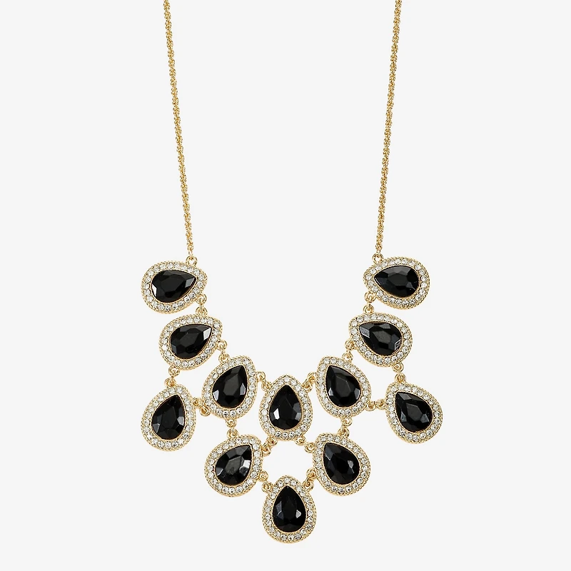Monet Jewelry Gold Tone Halo Womens Black 18 Inch Statement Necklace