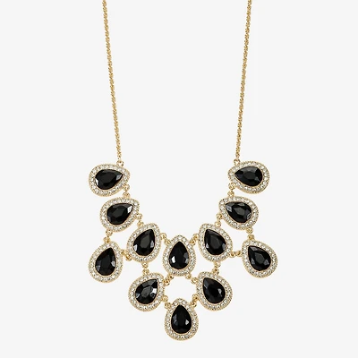 Monet Jewelry Gold Tone Halo Womens Black 18 Inch Statement Necklace