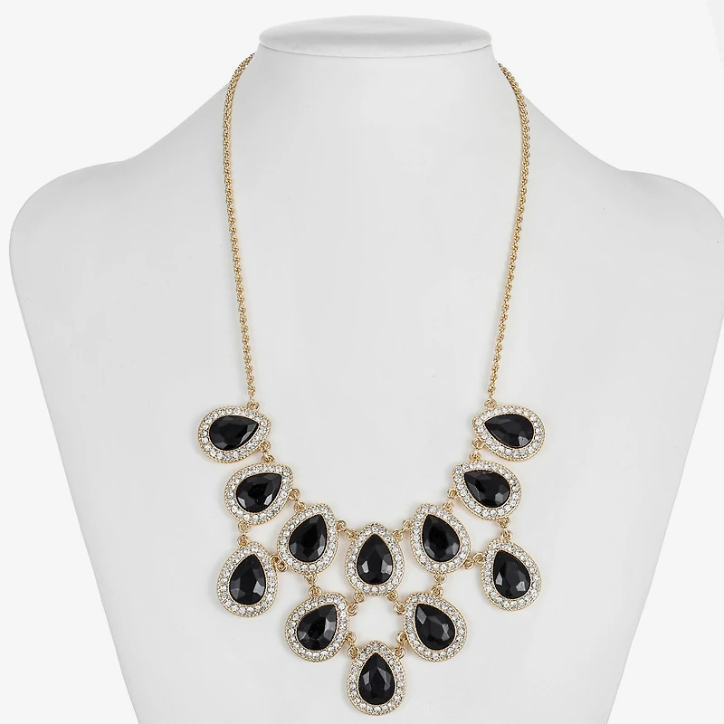Monet Jewelry Gold Tone Halo Womens Black 18 Inch Statement Necklace