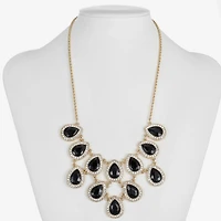 Monet Jewelry Gold Tone Halo Womens Black 18 Inch Statement Necklace