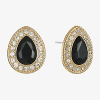 Monet Jewelry Gold Tone Halo Black Glass 17mm Stud Earrings