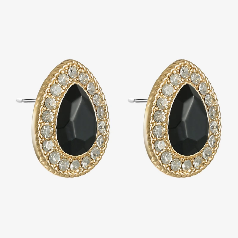 Monet Jewelry Gold Tone Halo Black Glass 17mm Stud Earrings