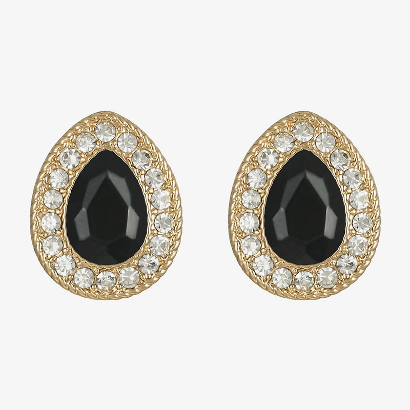 Monet Jewelry Gold Tone Halo Black Glass 17mm Stud Earrings