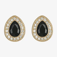 Monet Jewelry Gold Tone Halo Black Glass 17mm Stud Earrings
