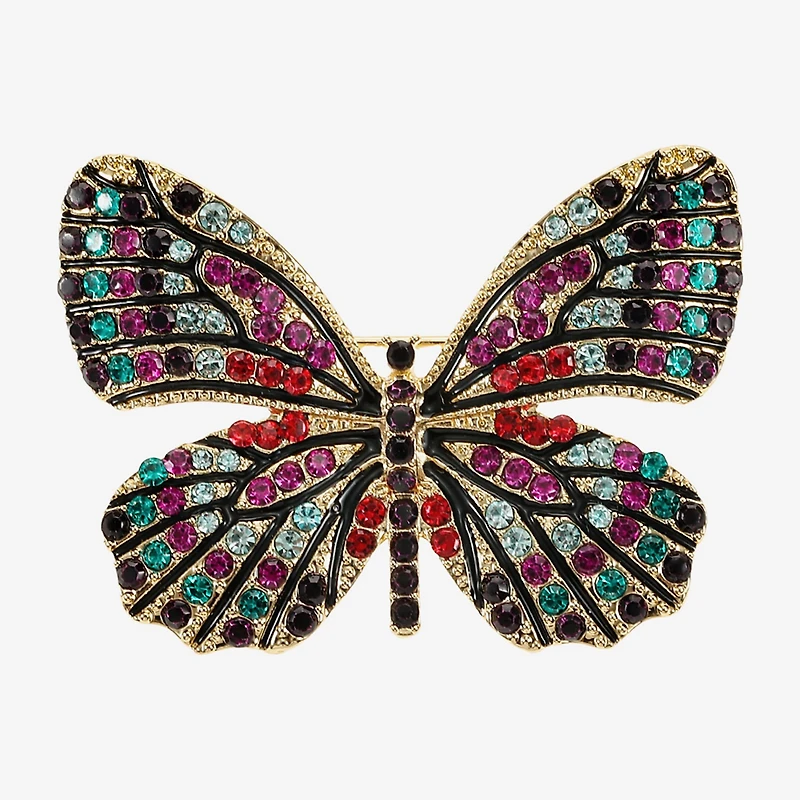Monet Jewelry Gold Tone Monarch Multi Color Glass Pin