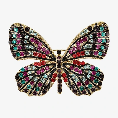 Monet Jewelry Gold Tone Monarch Multi Color Glass Pin