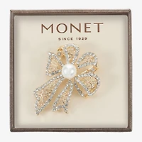 Monet Jewelry Gold Tone White Glass Pin