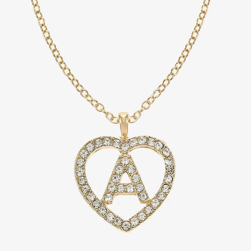 Monet Jewelry Gold Tone Initial Pendant Necklace & Stud Earring Womens Glass Heart 2-pc. Set