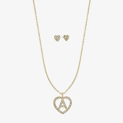 Monet Jewelry Gold Tone Initial Pendant Necklace & Stud Earring Womens Glass Heart 2-pc. Set