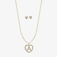 Monet Jewelry Gold Tone Initial Pendant Necklace & Stud Earring Womens Glass Heart 2-pc. Set