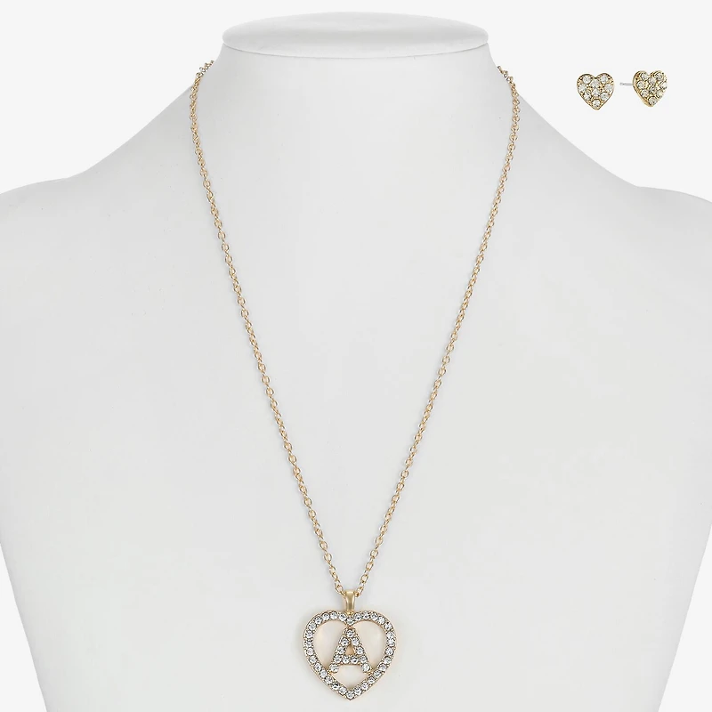 Monet Jewelry Gold Tone Initial Pendant Necklace & Stud Earring Womens Glass Heart 2-pc. Set
