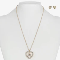 Monet Jewelry Gold Tone Initial Pendant Necklace & Stud Earring Womens Glass Heart 2-pc. Set