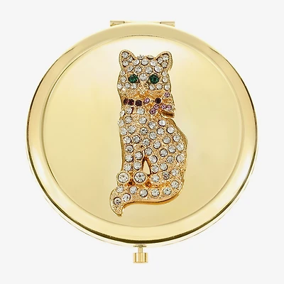 Monet Jewelry Gold Tone Cat Clear Gold Tone Compact Mirror