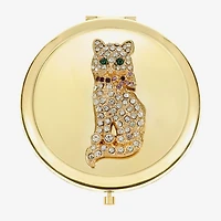 Monet Jewelry Gold Tone Cat Clear Gold Tone Compact Mirror