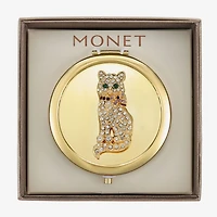 Monet Jewelry Gold Tone Cat Clear Gold Tone Compact Mirror