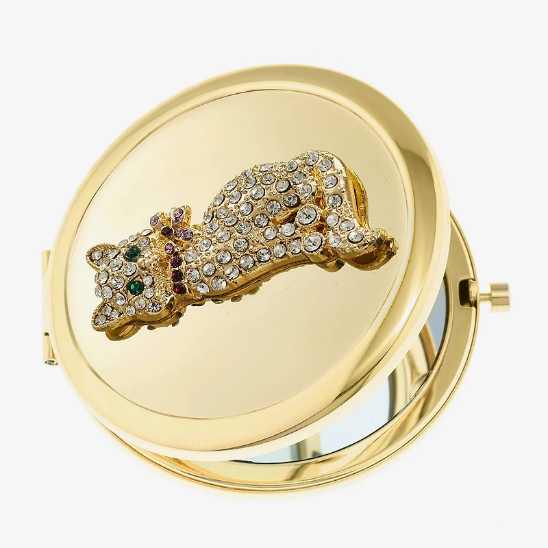 Monet Jewelry Gold Tone Cat Clear Gold Tone Compact Mirror