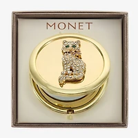 Monet Jewelry Gold Tone Cat Clear Gold Tone Compact Mirror