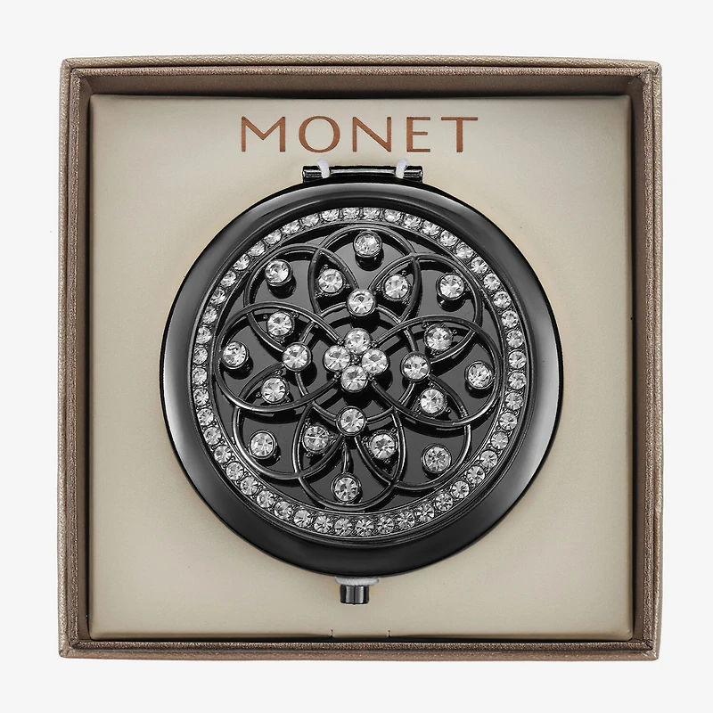 Monet Jewelry Grey Tone Filagree Gray Compact Mirror