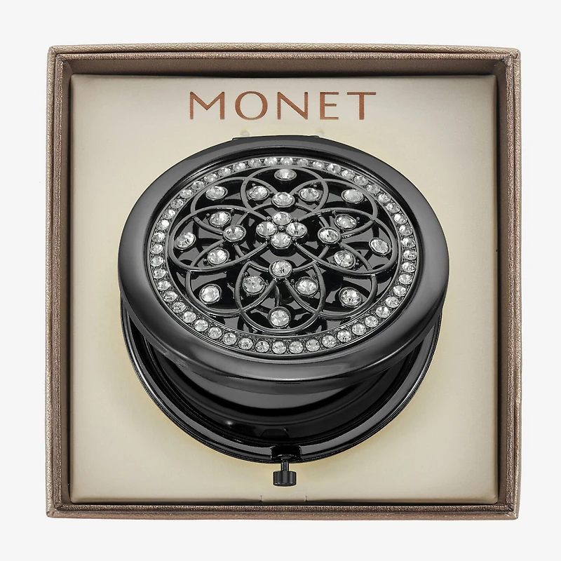 Monet Jewelry Grey Tone Filagree Gray Compact Mirror