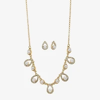 Monet Jewelry Gold Tone Collar Frontal Necklace & Drop Earring Womens Glass Simulated Pearl 2-pc. Jewelry Set