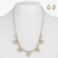 Monet Jewelry Gold Tone Collar Frontal Necklace & Drop Earring Womens Glass Simulated Pearl 2-pc. Jewelry Set