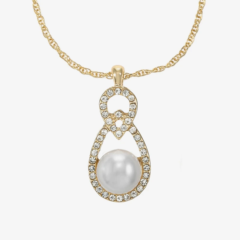 Monet Jewelry Gold Tone Pendant Necklace & Drop Earring Womens Glass Simulated Pearl 2-pc. Jewelry Set
