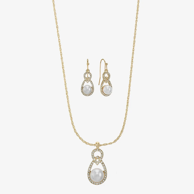 Monet Jewelry Gold Tone Pendant Necklace & Drop Earring Womens Glass Simulated Pearl 2-pc. Jewelry Set