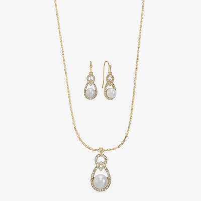 Monet Jewelry Gold Tone Pendant Necklace & Drop Earring Womens Glass Simulated Pearl 2-pc. Jewelry Set