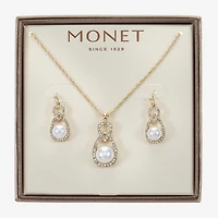 Monet Jewelry Gold Tone Pendant Necklace & Drop Earring Womens Glass Simulated Pearl 2-pc. Jewelry Set