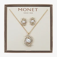 Monet Jewelry Gold Tone Pendant Twist Necklace & Stud Earring Womens Glass Simulated Pearl 2-pc. Jewelry Set