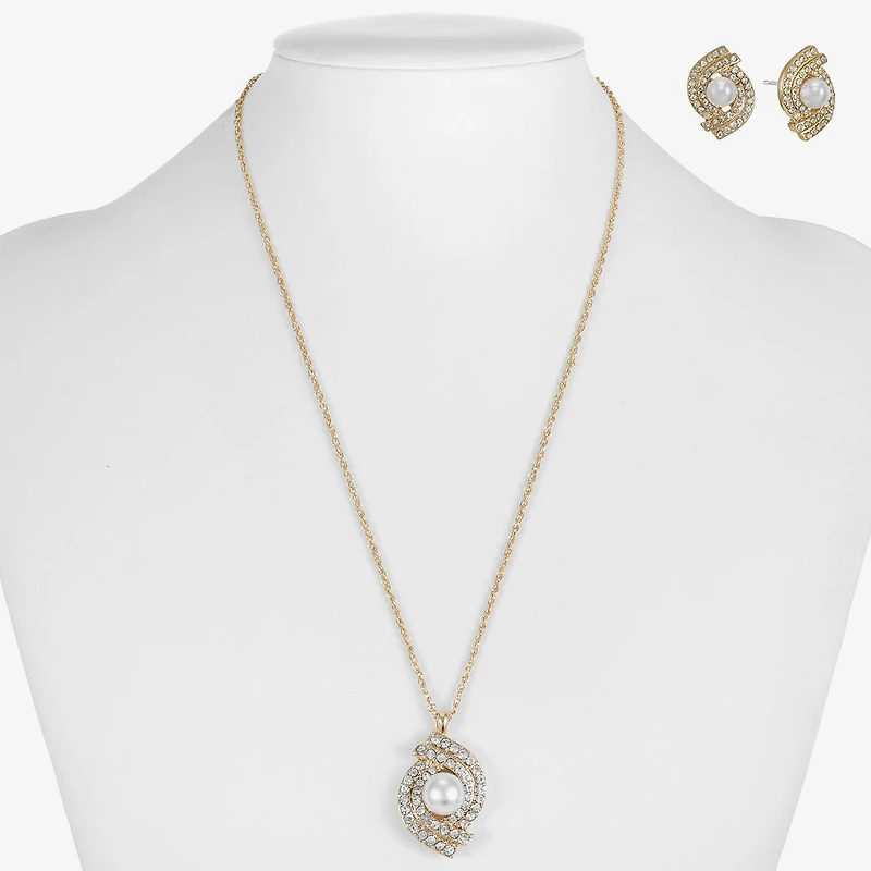Monet Jewelry Gold Tone Pendant Twist Necklace & Stud Earring Womens Glass Simulated Pearl 2-pc. Jewelry Set