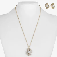 Monet Jewelry Gold Tone Pendant Twist Necklace & Stud Earring Womens Glass Simulated Pearl 2-pc. Jewelry Set