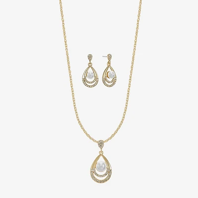 Monet Jewelry Gold Tone Pendant Necklace & Drop Earring Womens Glass Simulated Pearl 2-pc. Jewelry Set