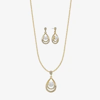 Monet Jewelry Gold Tone Pendant Necklace & Drop Earring Womens Glass Simulated Pearl 2-pc. Jewelry Set