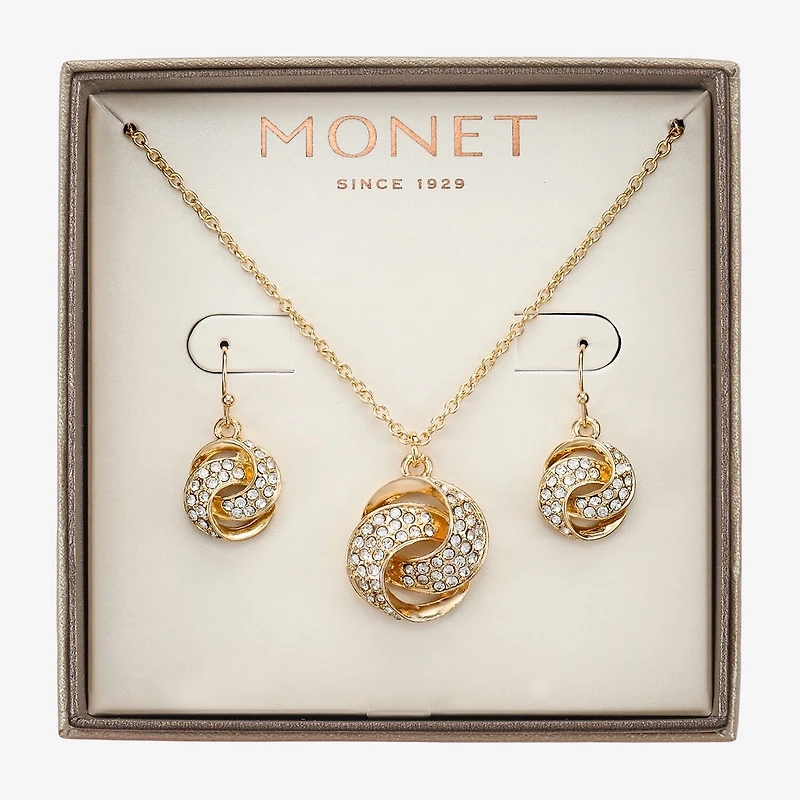 Monet Jewelry Gold Tone Pendant Necklace & Drop Earring Womens Glass Round 2-pc. Jewelry Set