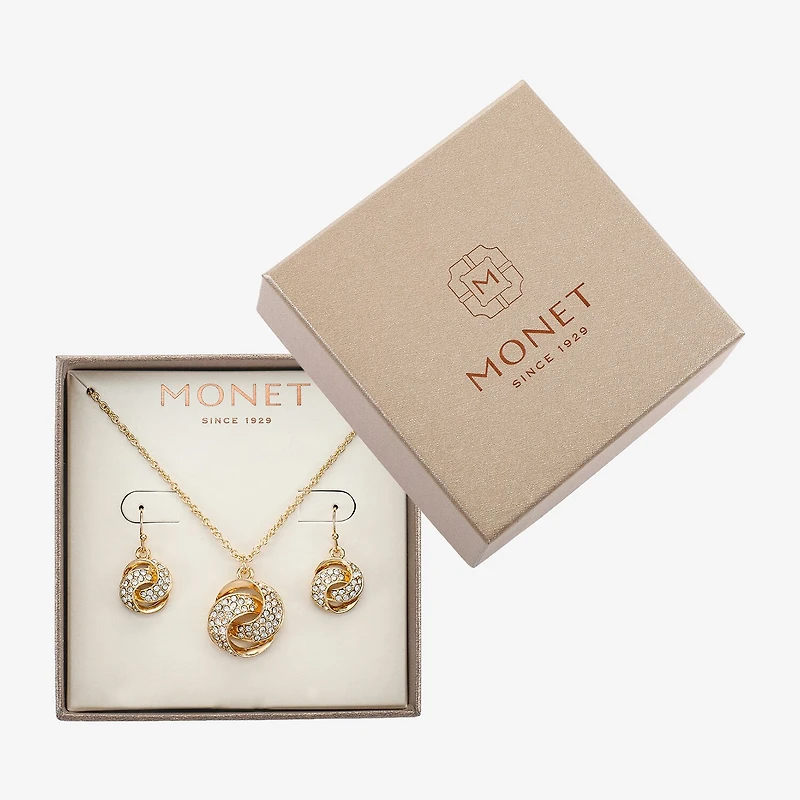 Monet Jewelry Gold Tone Pendant Necklace & Drop Earring Womens Glass Round 2-pc. Jewelry Set