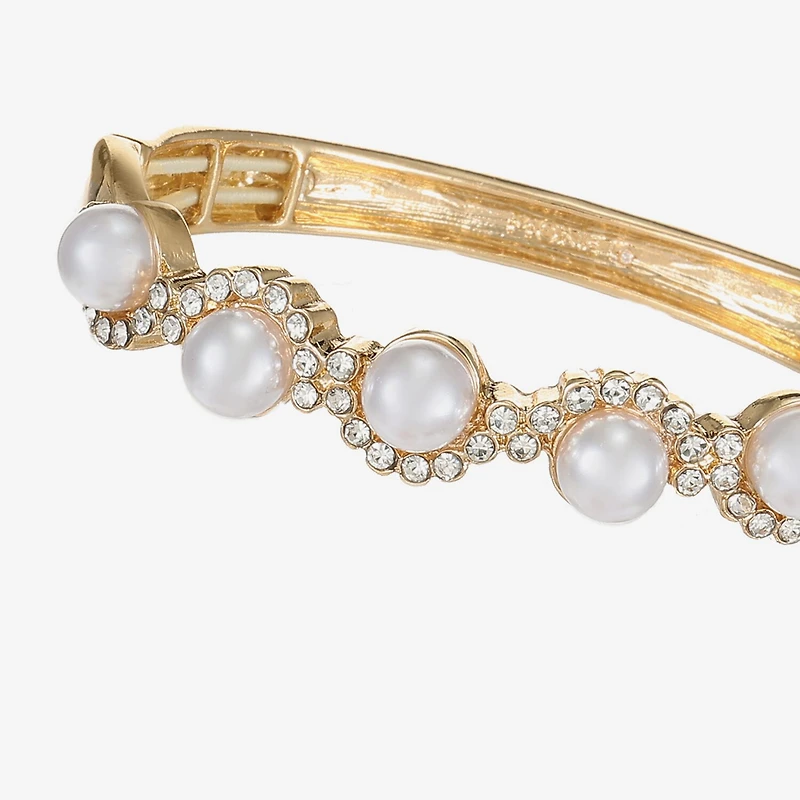 Monet Jewelry Gold Tone Scallop Womens Glass Simulated Pearl Round Stretch Bracelet