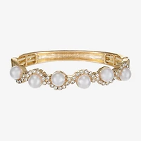 Monet Jewelry Gold Tone Scallop Womens Glass Simulated Pearl Round Stretch Bracelet