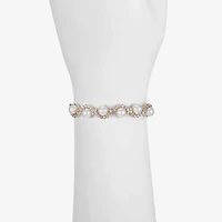 Monet Jewelry Gold Tone Scallop Womens Glass Simulated Pearl Round Stretch Bracelet