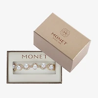 Monet Jewelry Gold Tone Scallop Womens Glass Simulated Pearl Round Stretch Bracelet