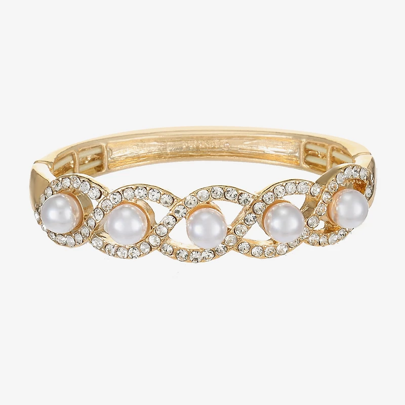 Monet Jewelry Gold Tone Twist Womens Glass Simulated Pearl Stretch Bracelet