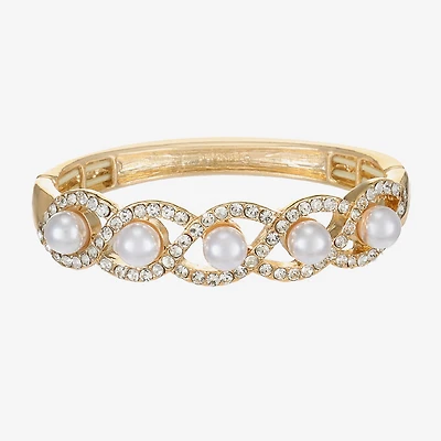 Monet Jewelry Gold Tone Twist Womens Glass Simulated Pearl Stretch Bracelet