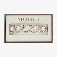 Monet Jewelry Gold Tone Twist Womens Glass Simulated Pearl Stretch Bracelet