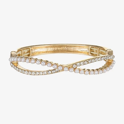 Monet Jewelry Gold Tone Twist Womens Glass Simulated Pearl Stretch Bracelet