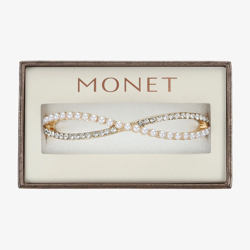 Monet Jewelry Gold Tone Twist Womens Glass Simulated Pearl Stretch Bracelet
